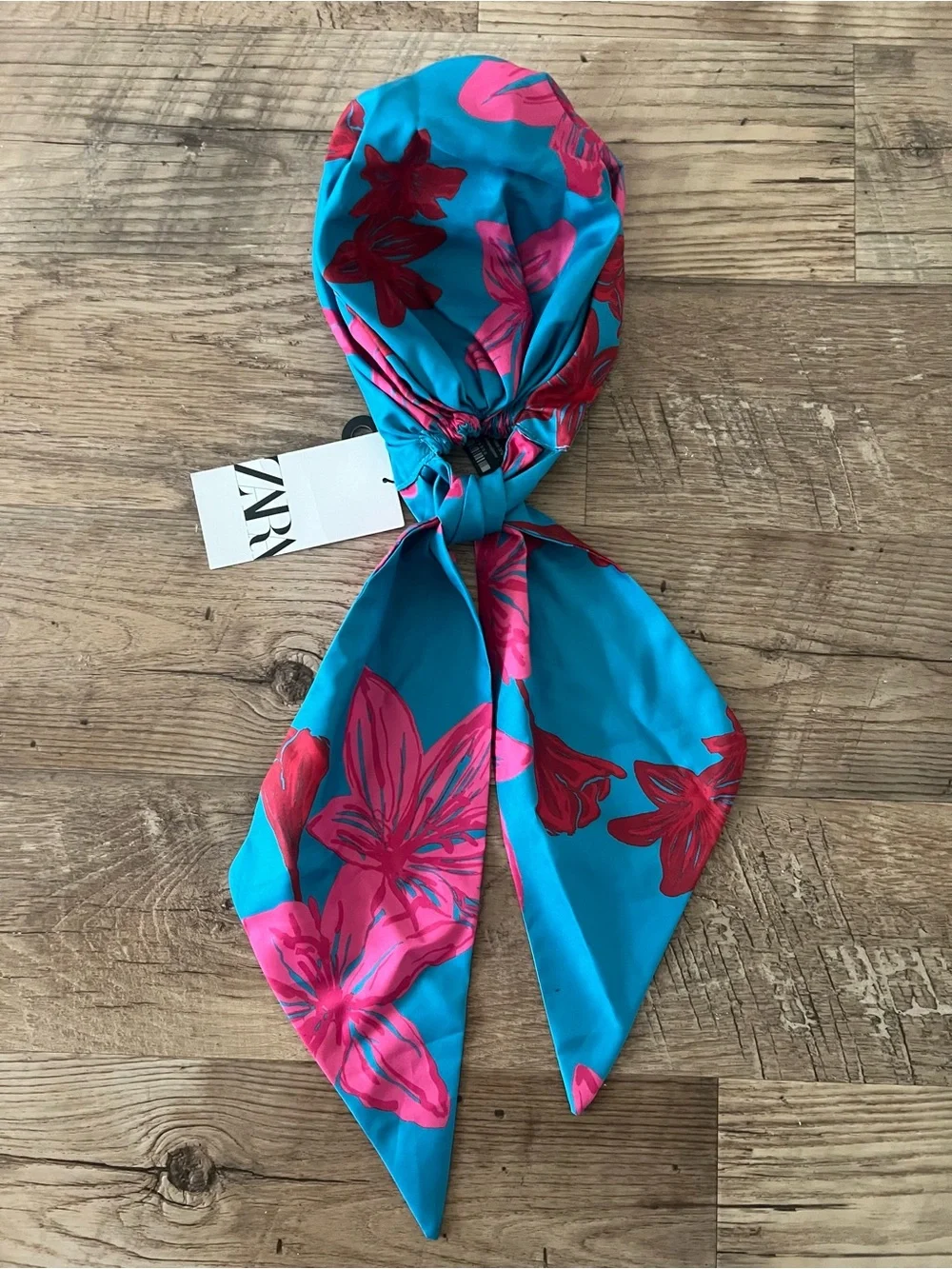 NWT Zara Floral Turquoise and Hot Pink Floral Satin Effect Head Wrap OS